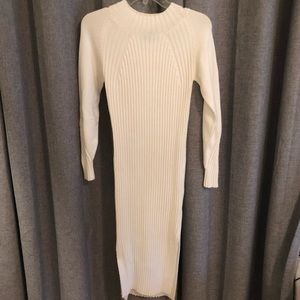 Lulus Creamy white fitted sweater dress with slits